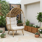 37" Beige Metal Outdoor Egg Chair with Beige Cushion