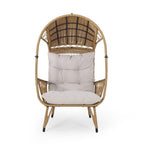 37" Beige Metal Outdoor Egg Chair with Beige Cushion