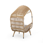 37" Beige Metal Outdoor Egg Chair with Beige Cushion