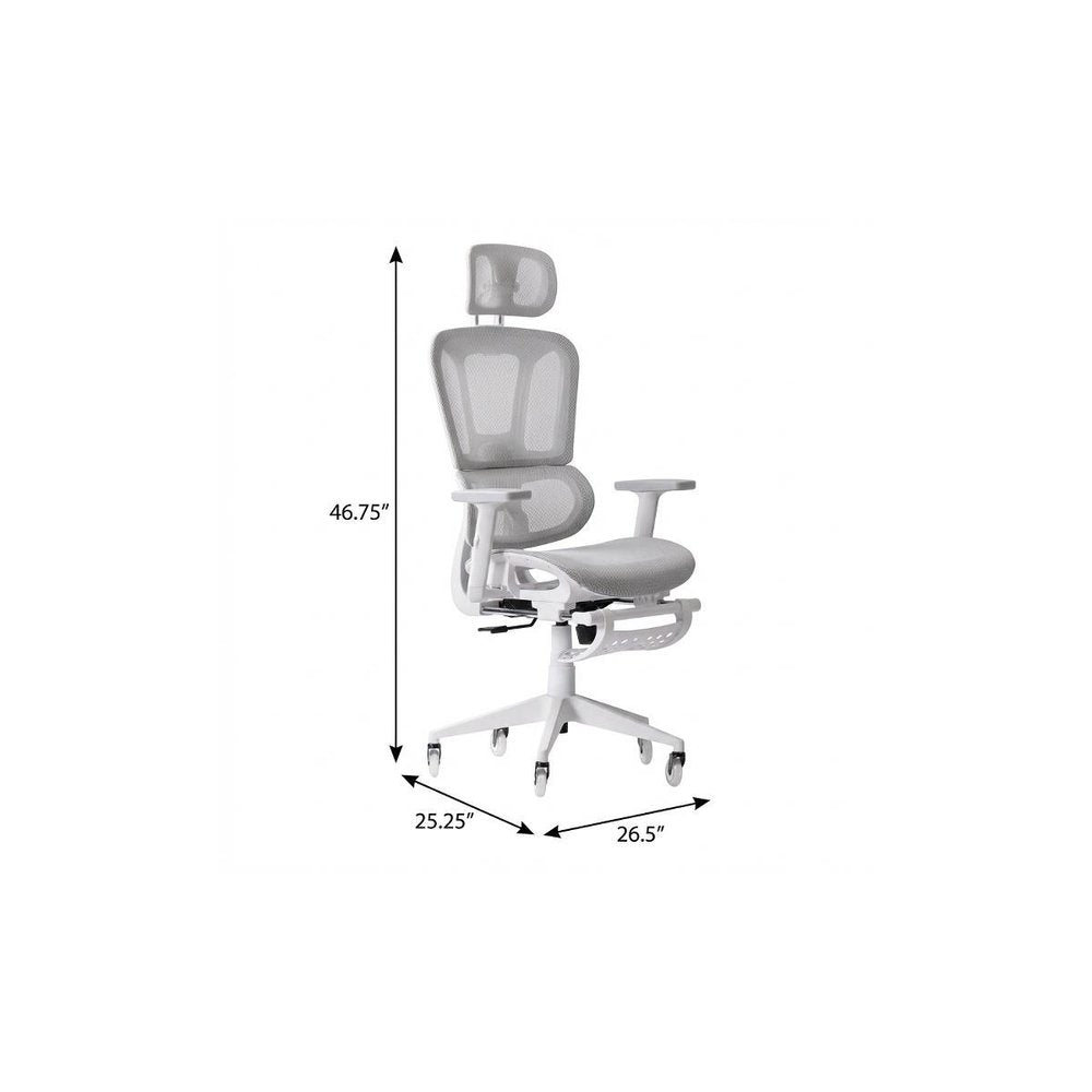 Light Gray And White Adjustable Height Swivel Rolling Gaming Chair With Footrest