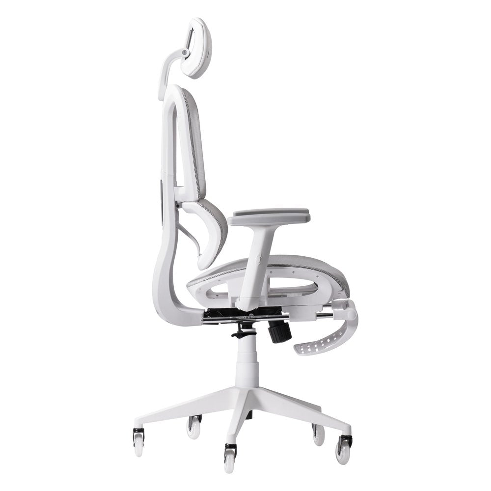 Light Gray And White Adjustable Height Swivel Rolling Gaming Chair With Footrest