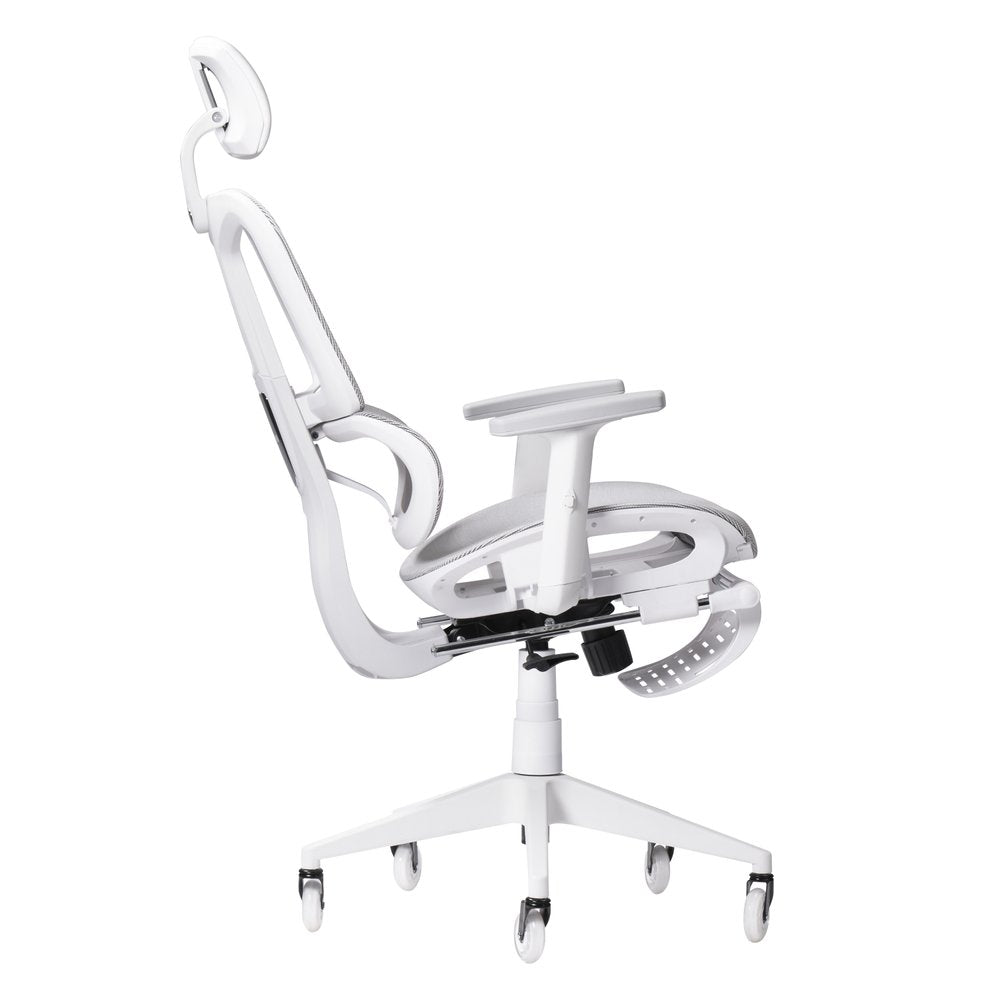 Light Gray And White Adjustable Height Swivel Rolling Gaming Chair With Footrest
