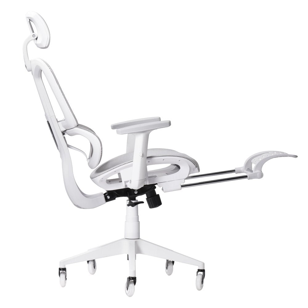 Light Gray And White Adjustable Height Swivel Rolling Gaming Chair With Footrest