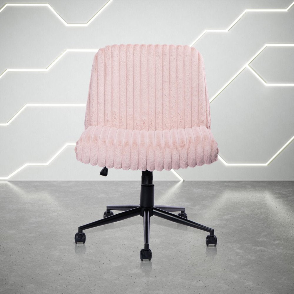 Pink and Black Adjustable Height Faux Fur Swivel Rolling Gaming Chair
