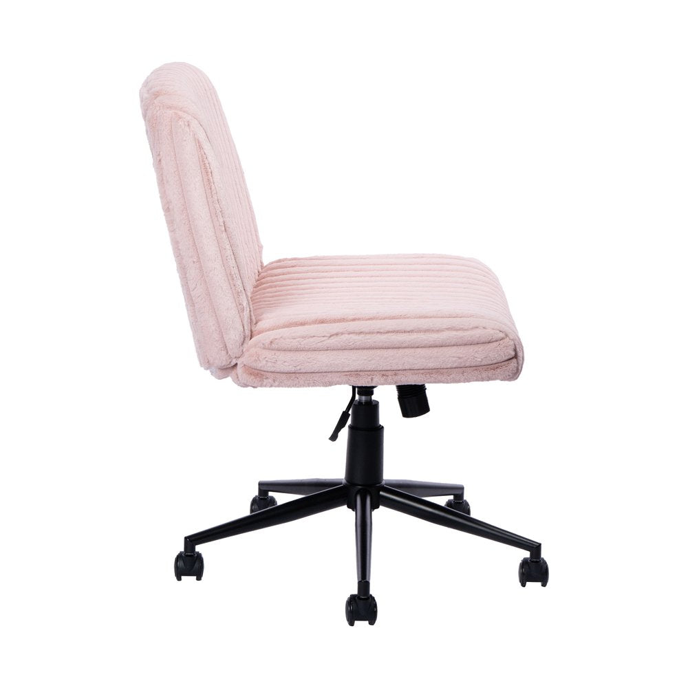 Pink and Black Adjustable Height Faux Fur Swivel Rolling Gaming Chair