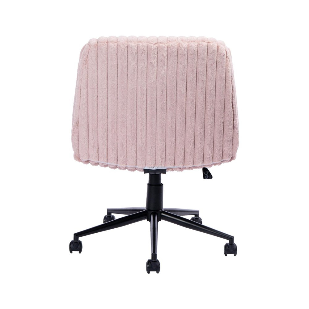 Pink and Black Adjustable Height Faux Fur Swivel Rolling Gaming Chair