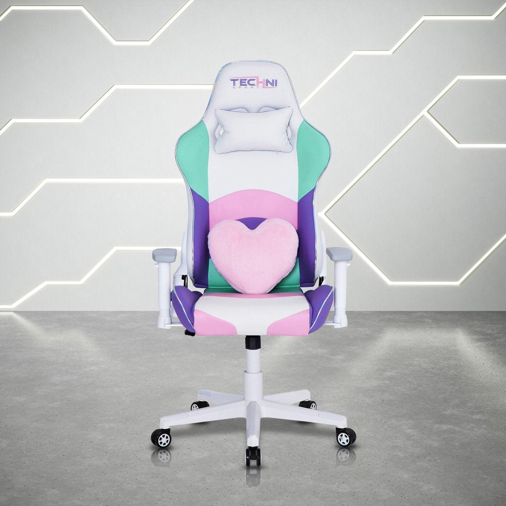 Pink Purple And White And White Swivel Rolling Gaming Chair