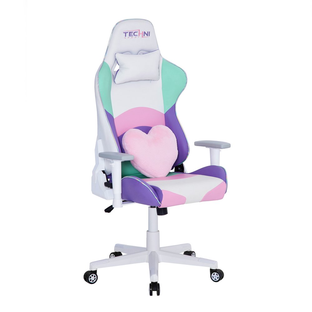 Pink Purple And White And White Swivel Rolling Gaming Chair