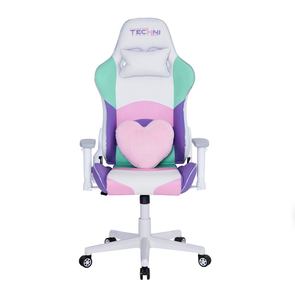 Pink Purple And White And White Swivel Rolling Gaming Chair