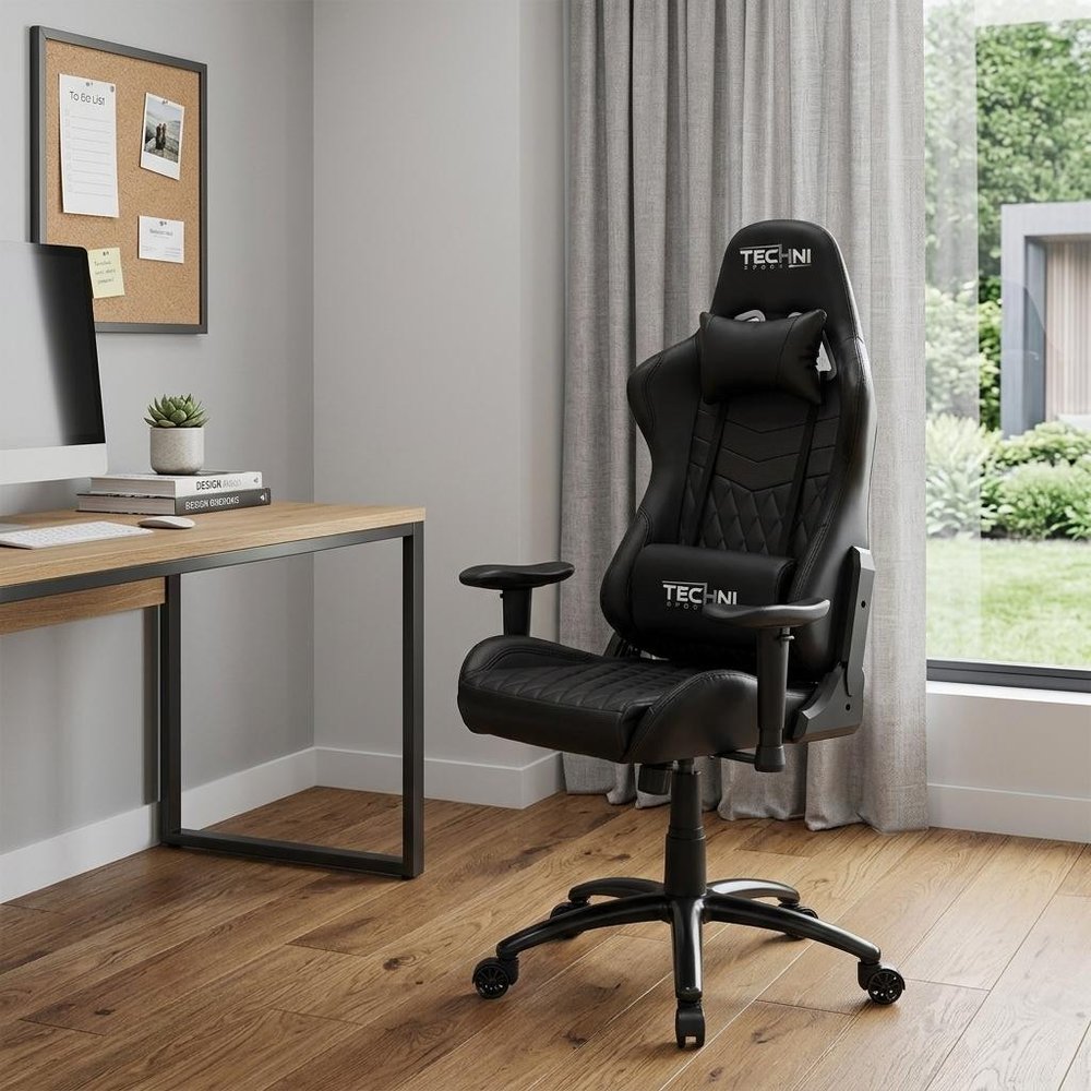 Black Swivel Rolling Racecar Gaming Chair