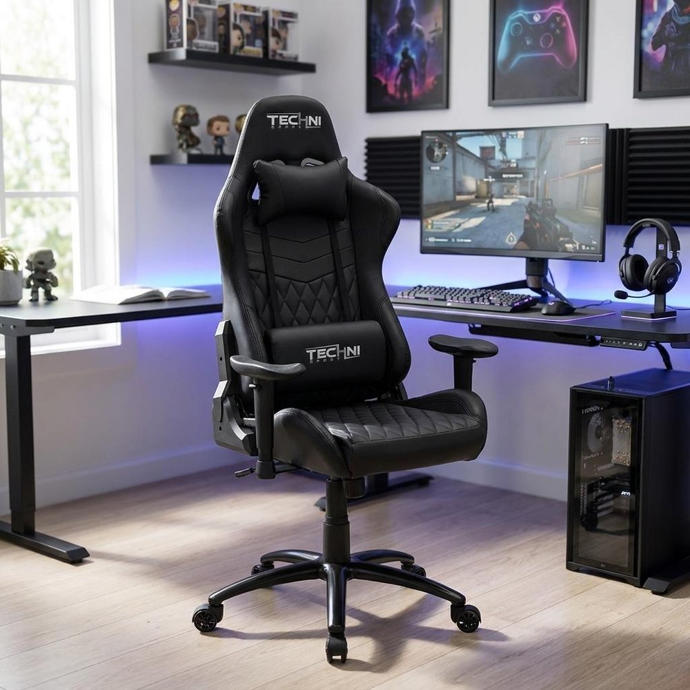 Black Swivel Rolling Racecar Gaming Chair