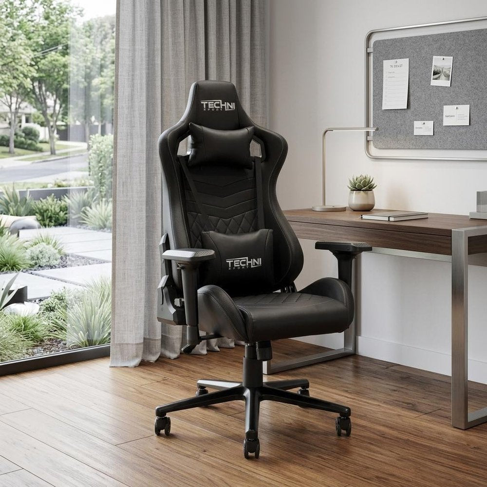 Black Swivel Rolling Racecar Gaming Chair
