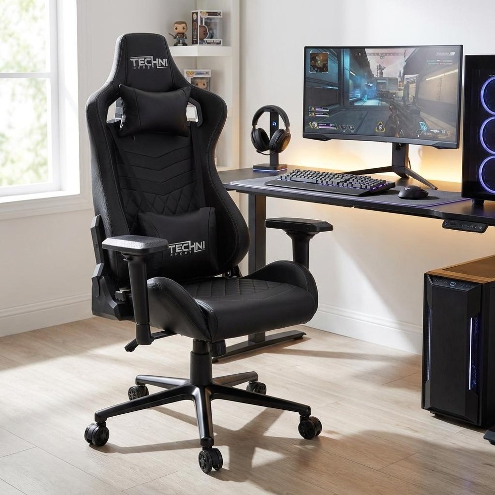 Black Swivel Rolling Racecar Gaming Chair