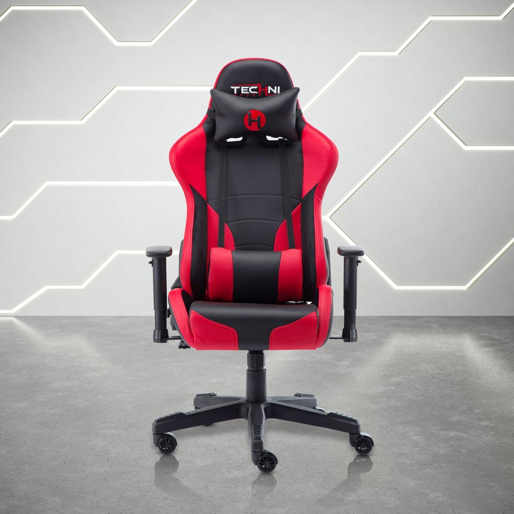 Black And Red And Black Swivel Rolling Gaming Chair