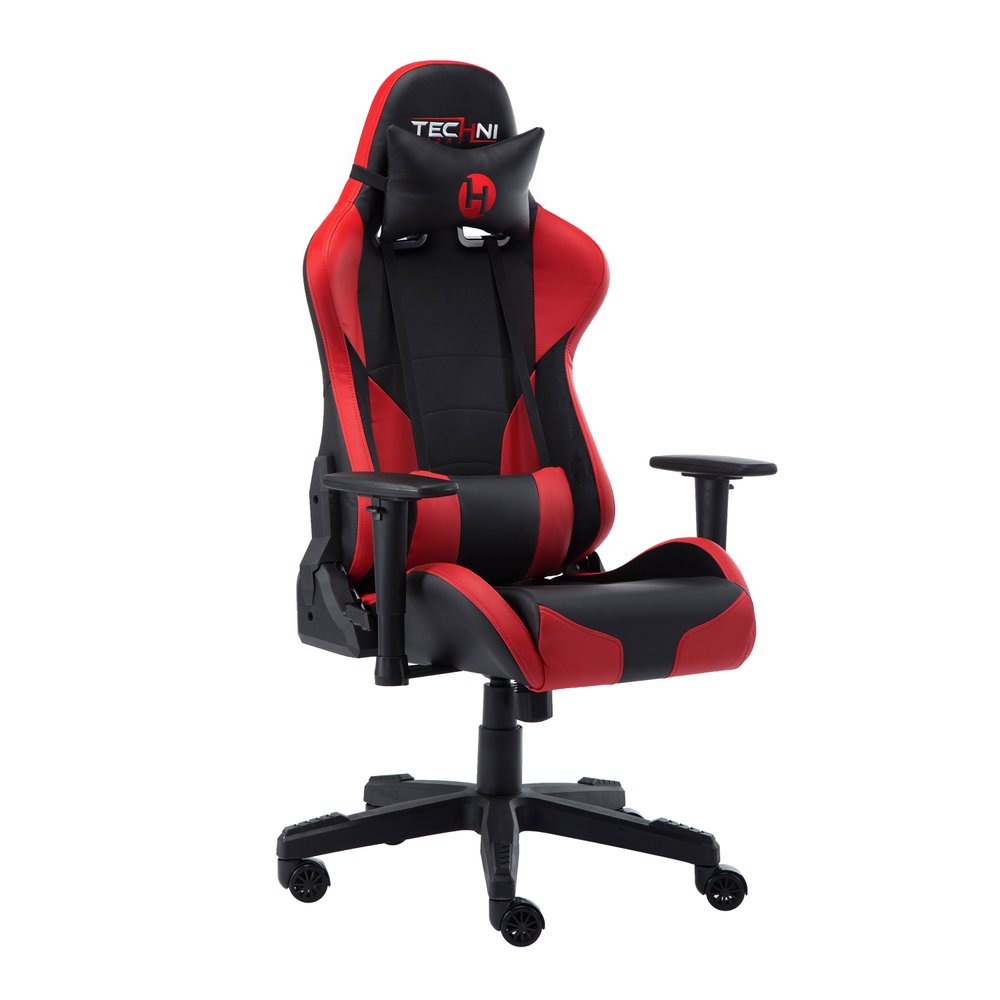Black And Red And Black Swivel Rolling Gaming Chair