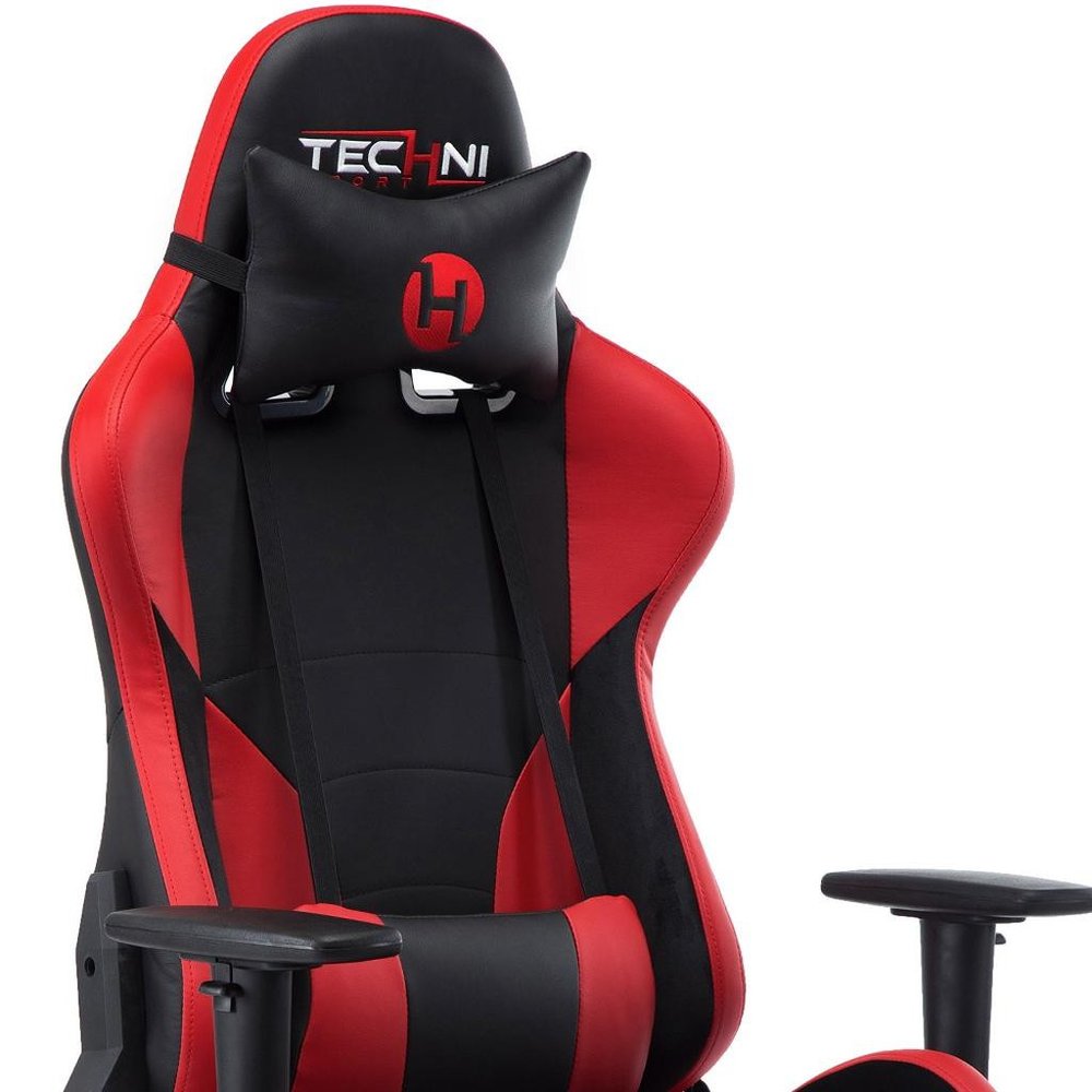 Black And Red And Black Swivel Rolling Gaming Chair