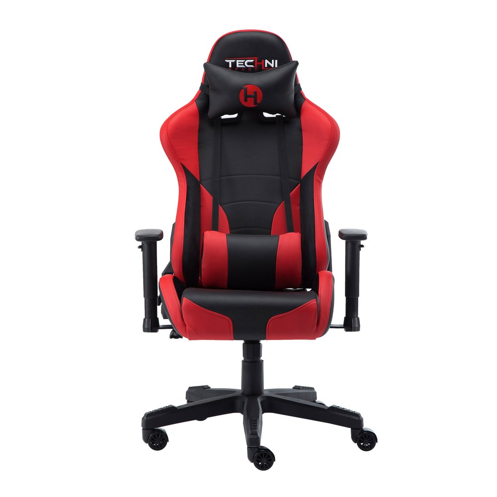 Black And Red And Black Swivel Rolling Gaming Chair