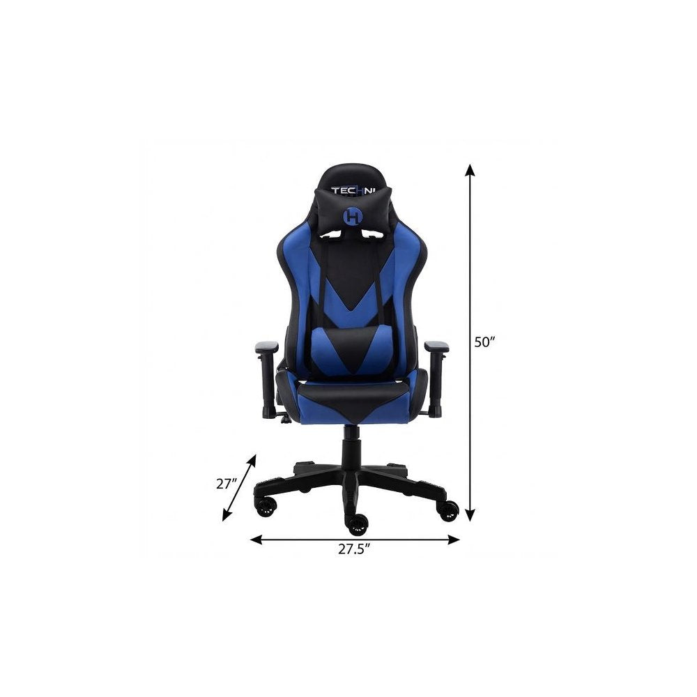 Blue And Black Swivel Rolling Gaming Chair