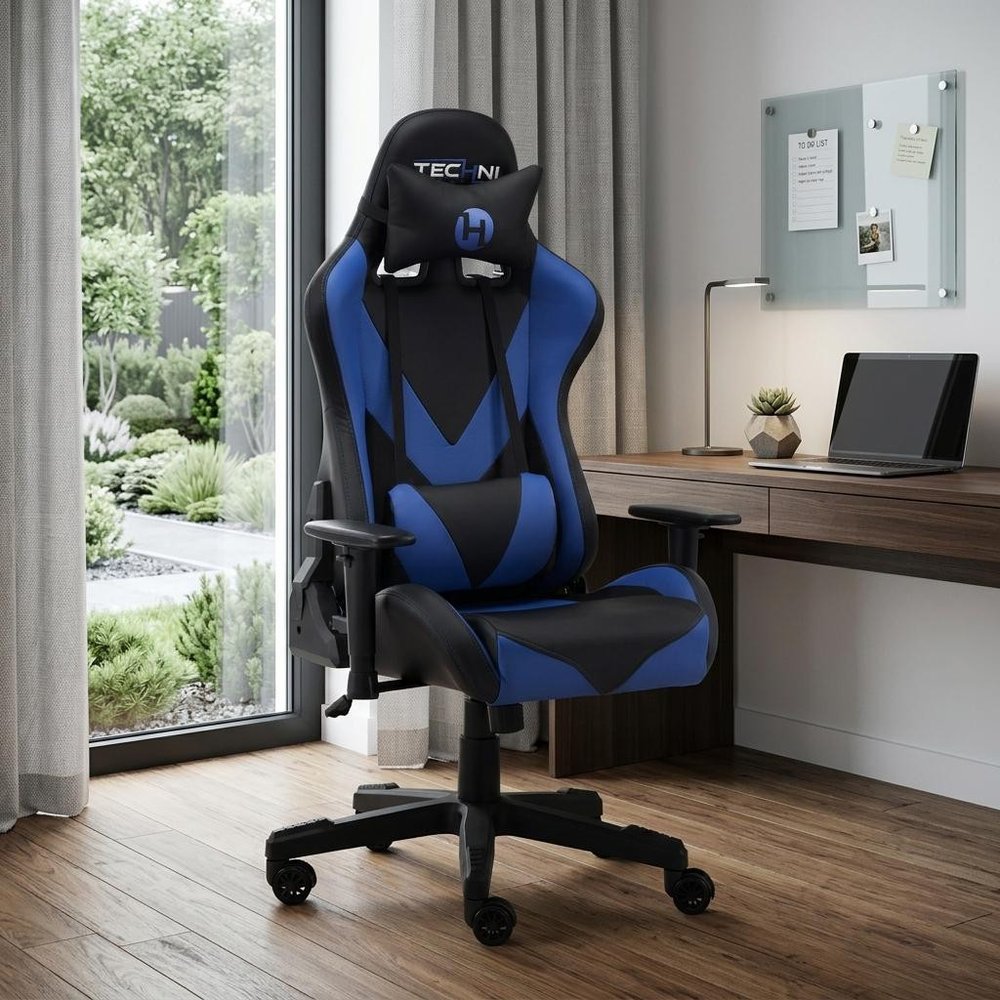 Blue And Black Swivel Rolling Gaming Chair