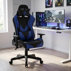 Blue And Black Swivel Rolling Gaming Chair
