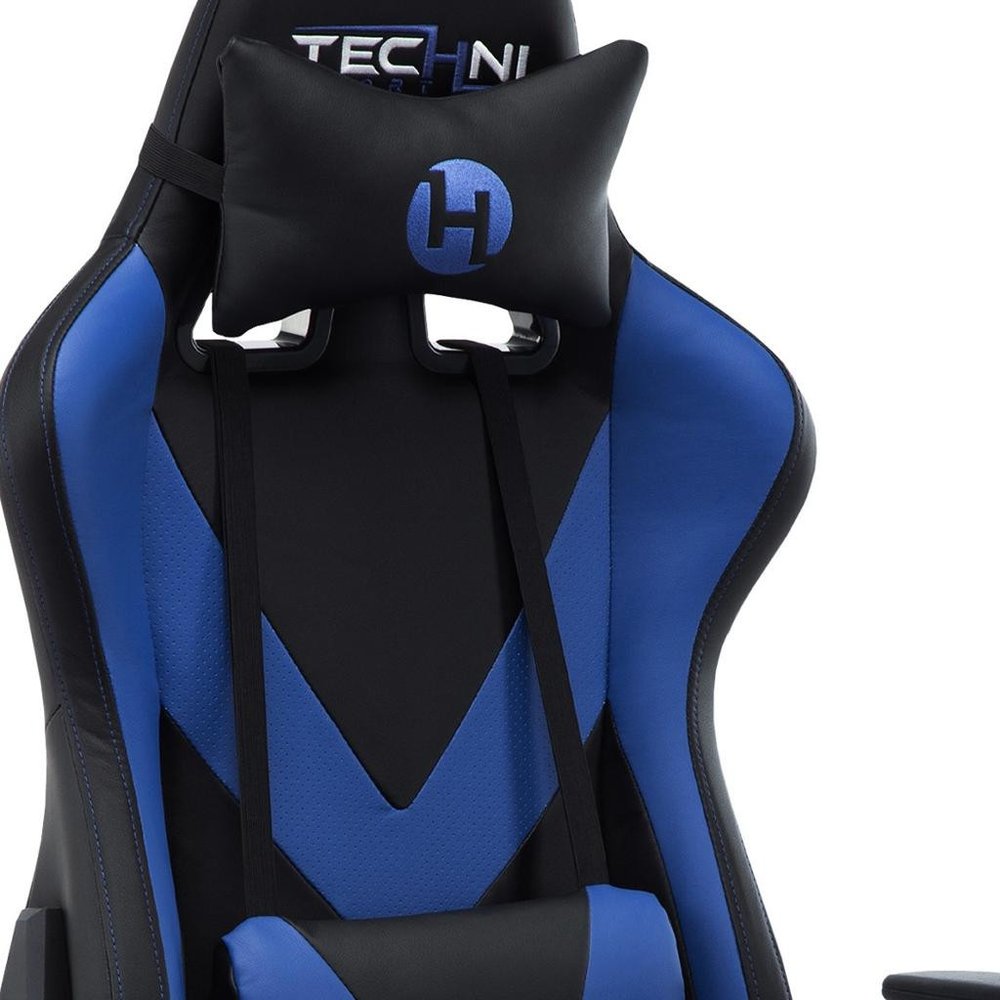 Blue And Black Swivel Rolling Gaming Chair