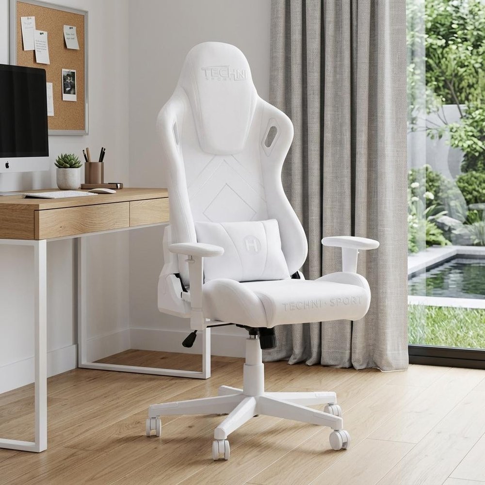 White Velvet Swivel Rolling Gaming Chair