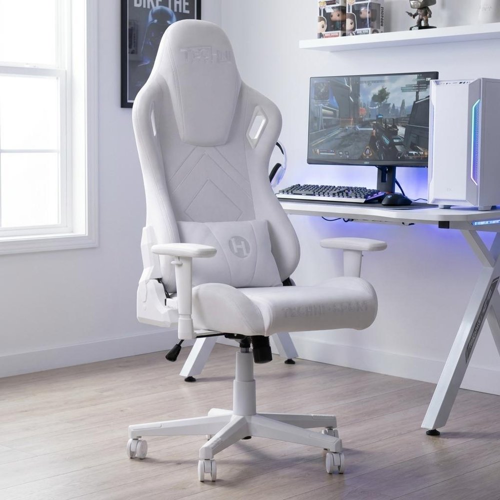 White Velvet Swivel Rolling Gaming Chair