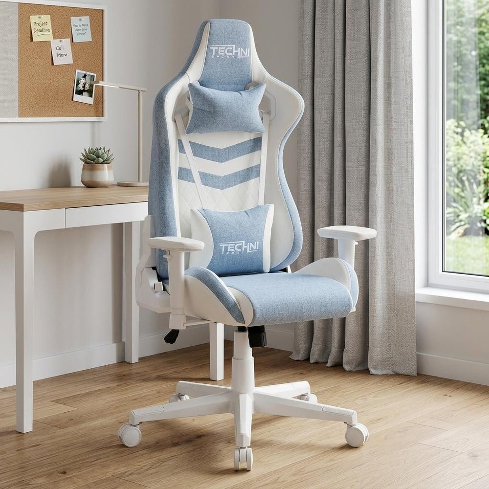 Blue And White Swivel Rolling Gaming Chair