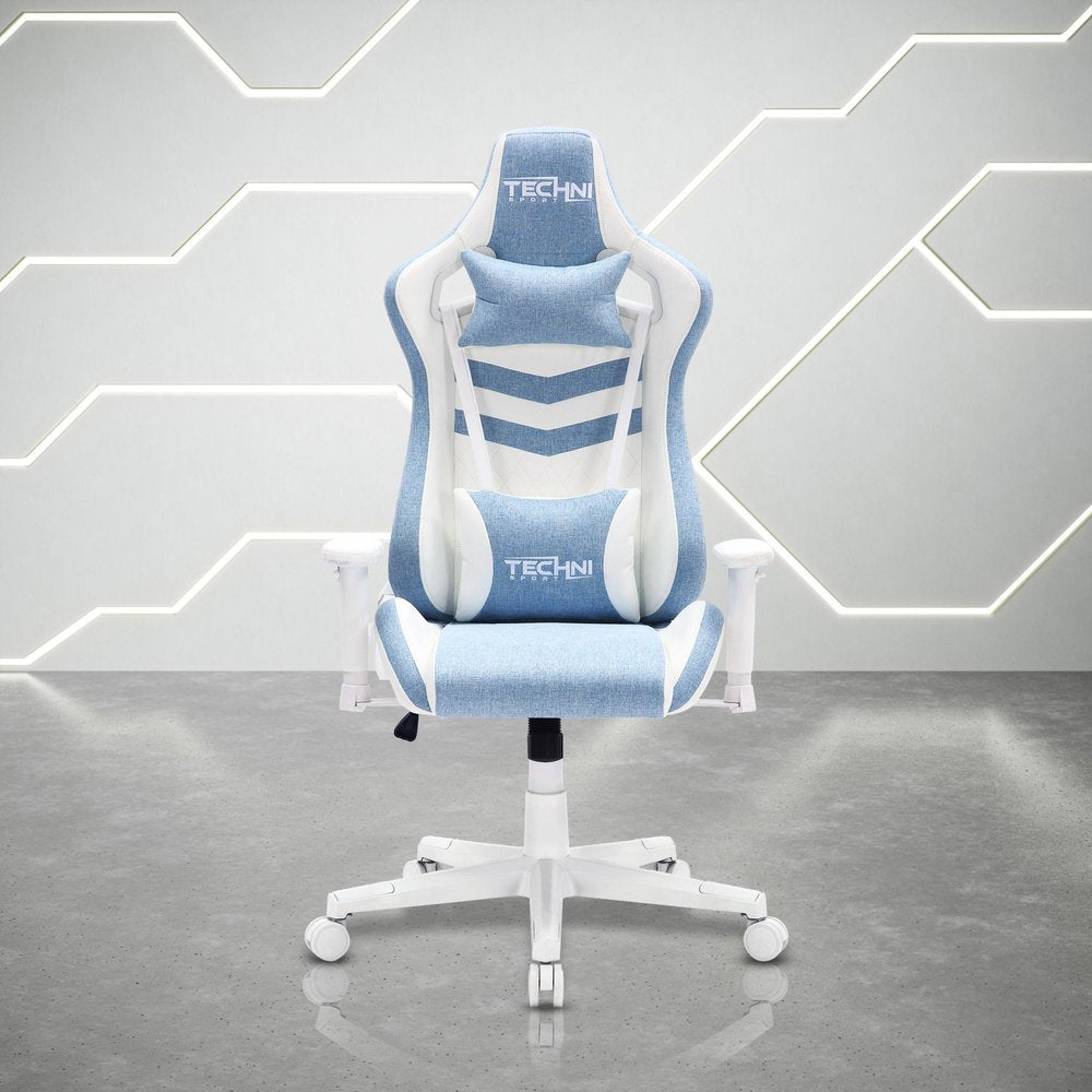 Blue And White Swivel Rolling Gaming Chair