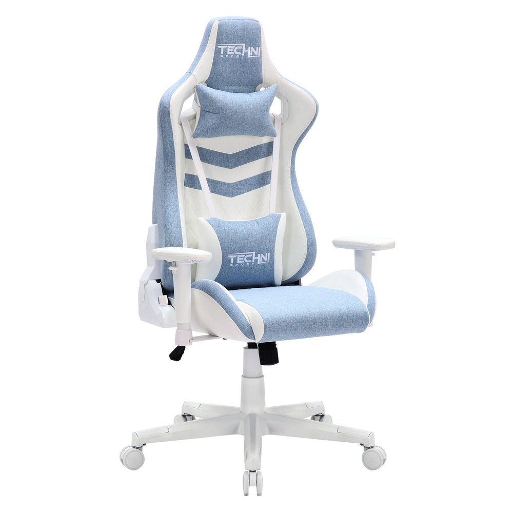 Blue And White Swivel Rolling Gaming Chair