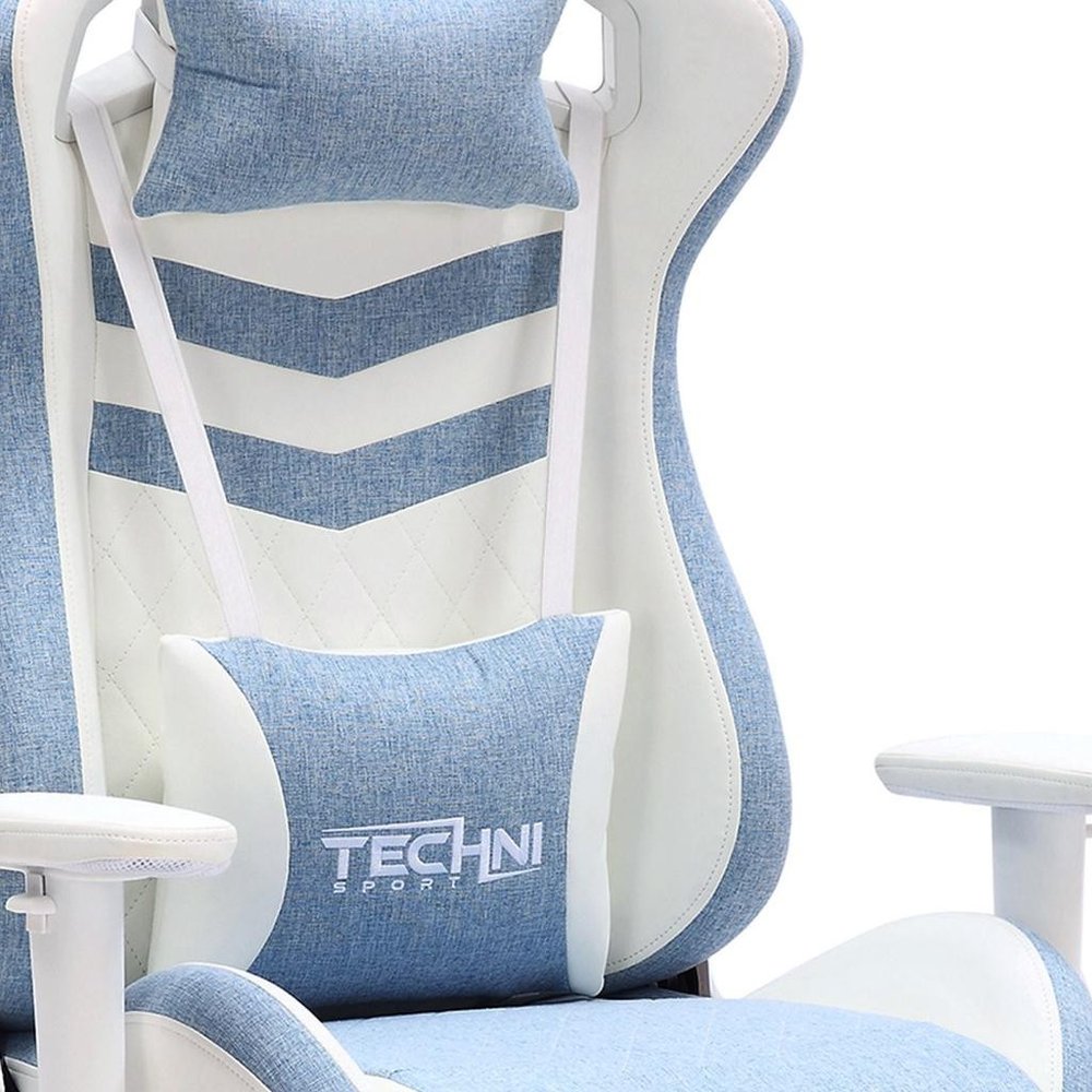 Blue And White Swivel Rolling Gaming Chair