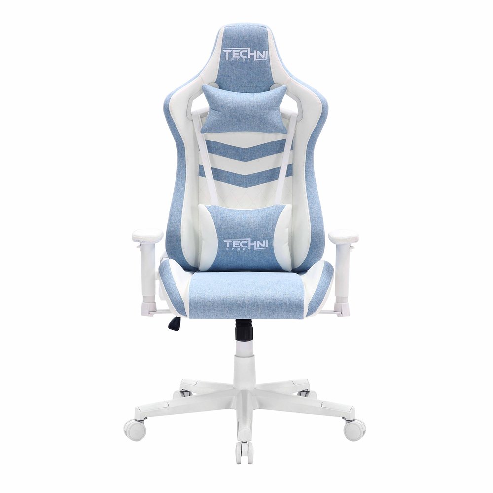 Blue And White Swivel Rolling Gaming Chair
