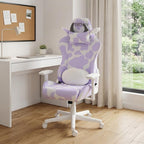 Lavender and White Cow Print Adjustable Height Rolling Gaming Chair