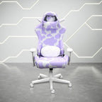 Lavender and White Cow Print Adjustable Height Rolling Gaming Chair