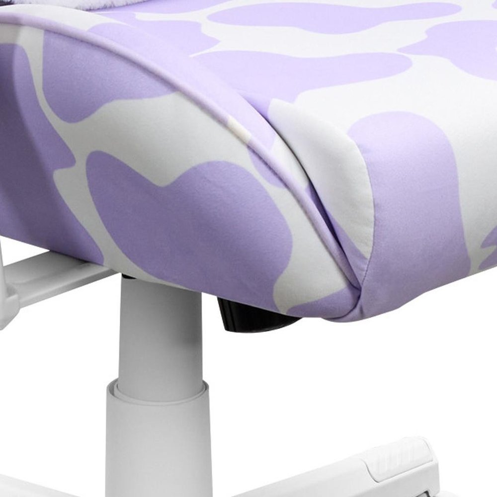 Lavender and White Cow Print Adjustable Height Rolling Gaming Chair