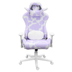 Lavender and White Cow Print Adjustable Height Rolling Gaming Chair