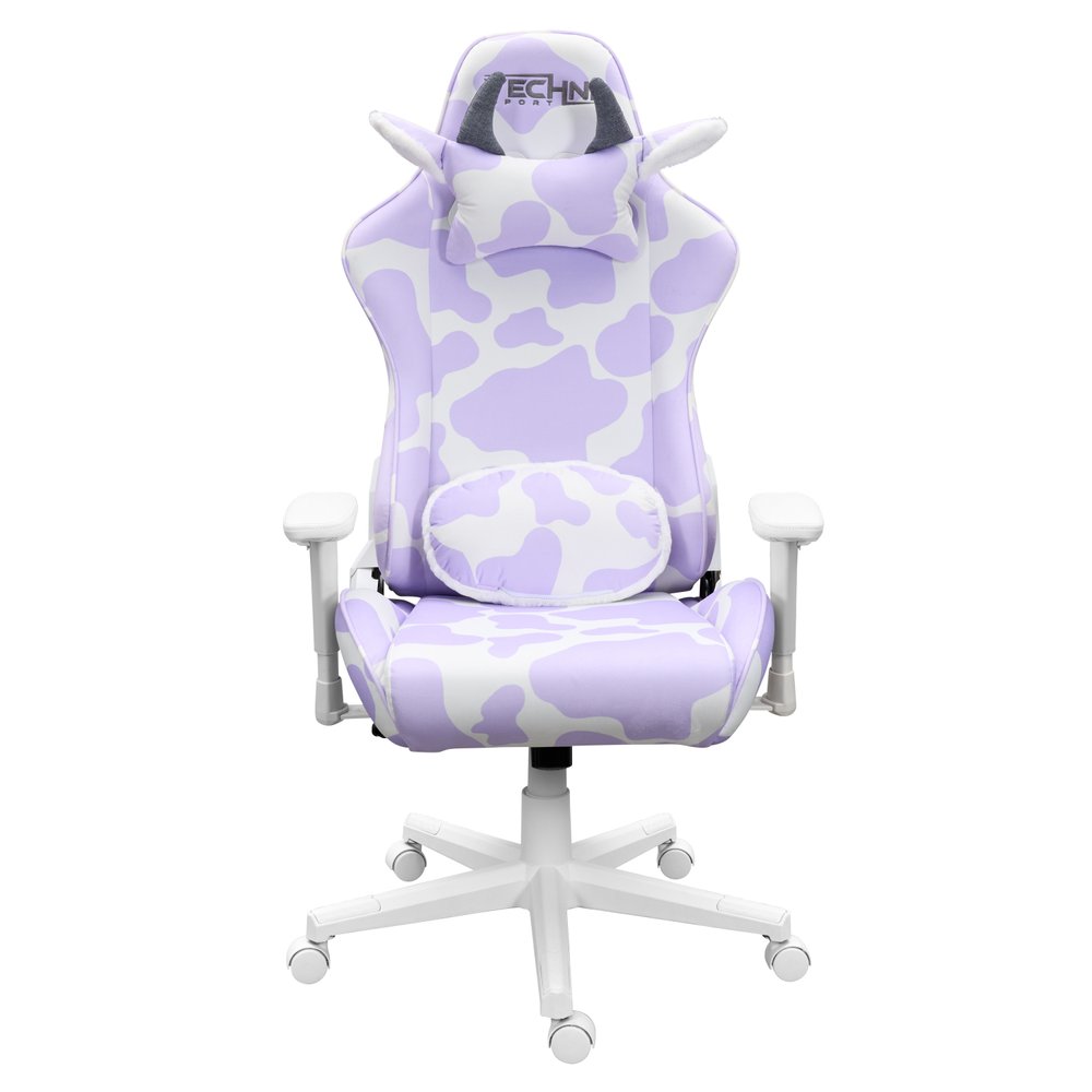 Lavender and White Cow Print Adjustable Height Rolling Gaming Chair