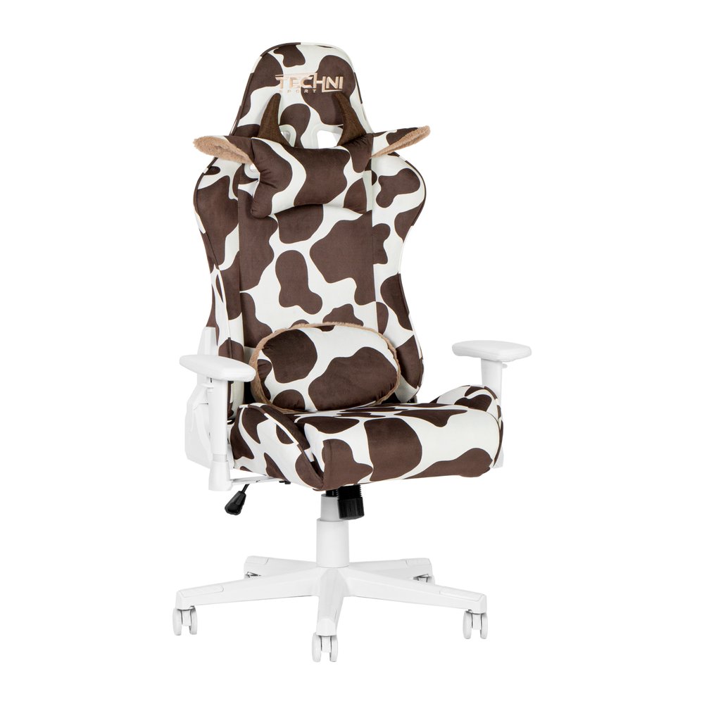 Lavender and White Cow Print Adjustable Height Rolling Gaming Chair