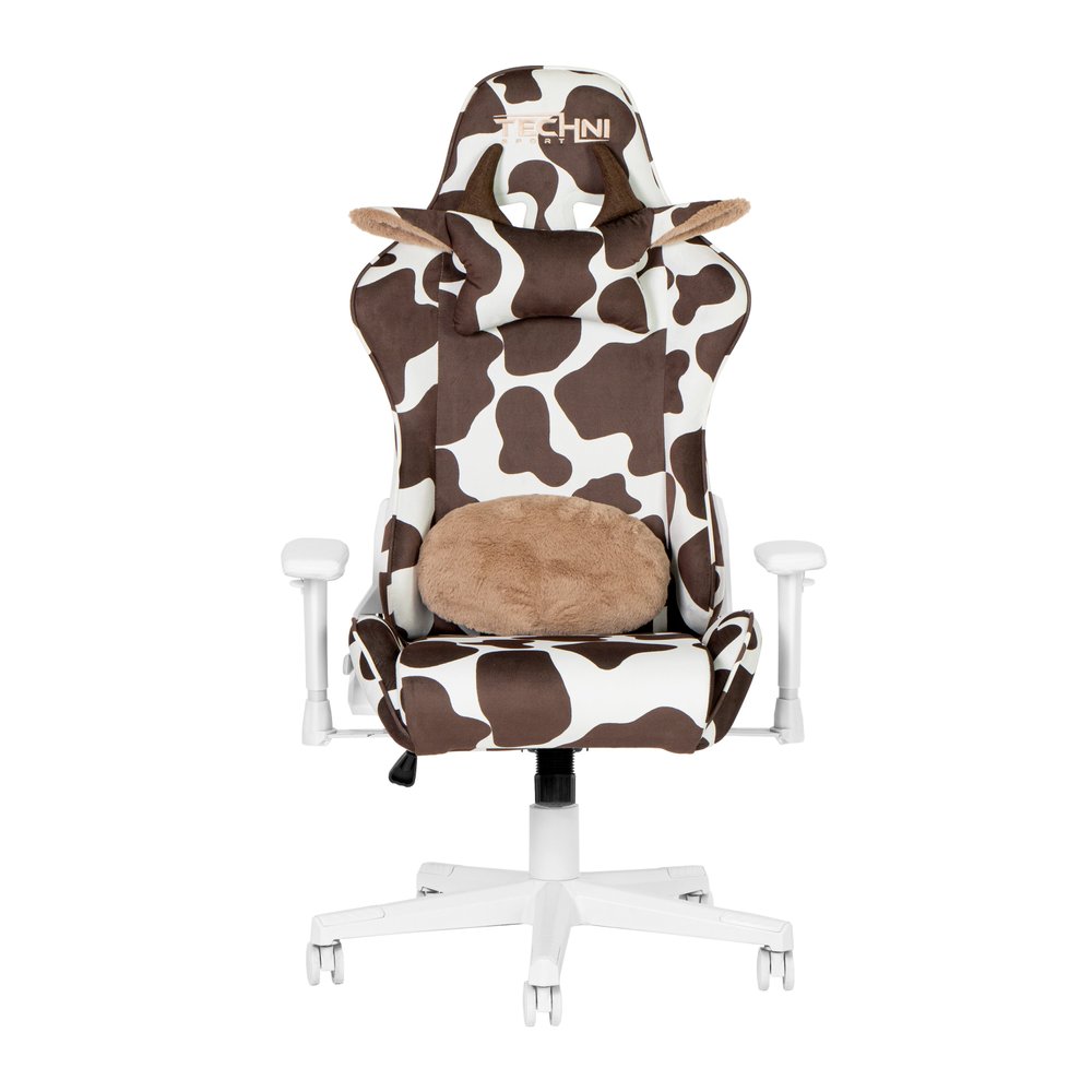 Lavender and White Cow Print Adjustable Height Rolling Gaming Chair