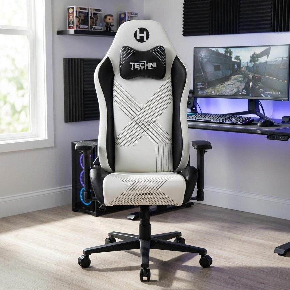 Black And White And Black Swivel Rolling Gaming Chair