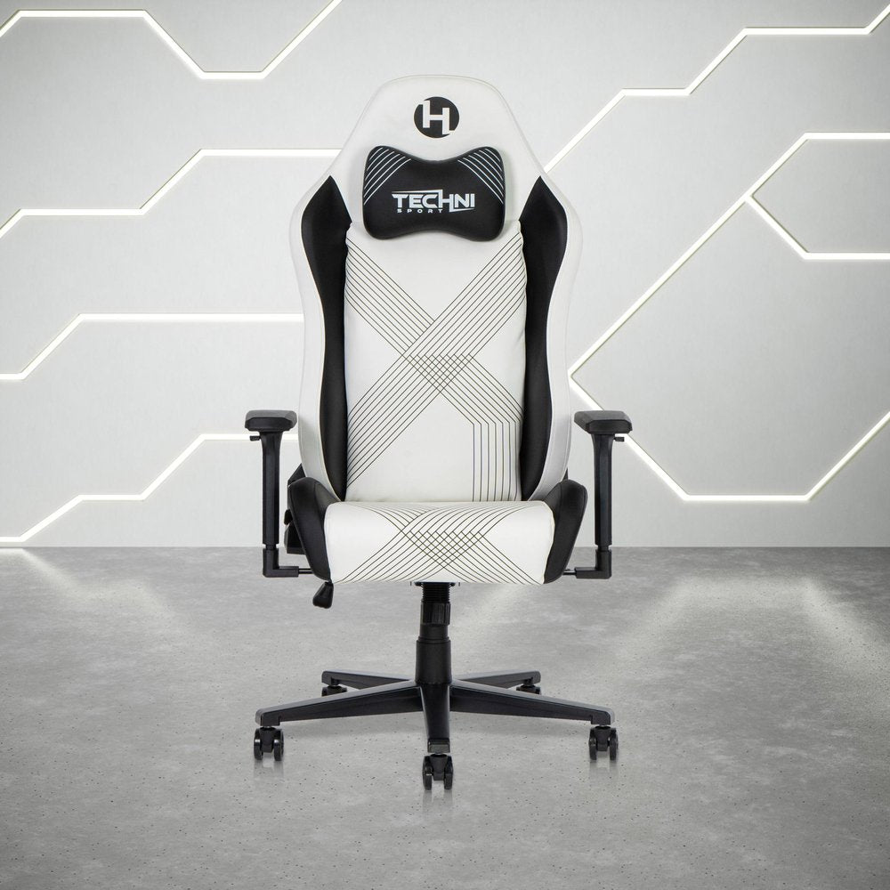 Black And White And Black Swivel Rolling Gaming Chair