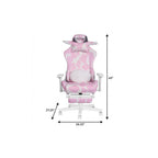 Pink and White Cow Print Adjustable Height Rolling Gaming Chair With Footrest