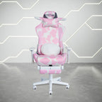 Pink and White Cow Print Adjustable Height Rolling Gaming Chair With Footrest