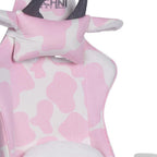 Pink and White Cow Print Adjustable Height Rolling Gaming Chair With Footrest