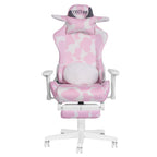 Pink and White Cow Print Adjustable Height Rolling Gaming Chair With Footrest