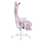 Pink and White Cow Print Adjustable Height Rolling Gaming Chair With Footrest