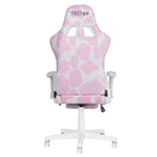 Pink and White Cow Print Adjustable Height Rolling Gaming Chair With Footrest