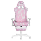 Pink and White Cow Print Adjustable Height Rolling Gaming Chair With Footrest
