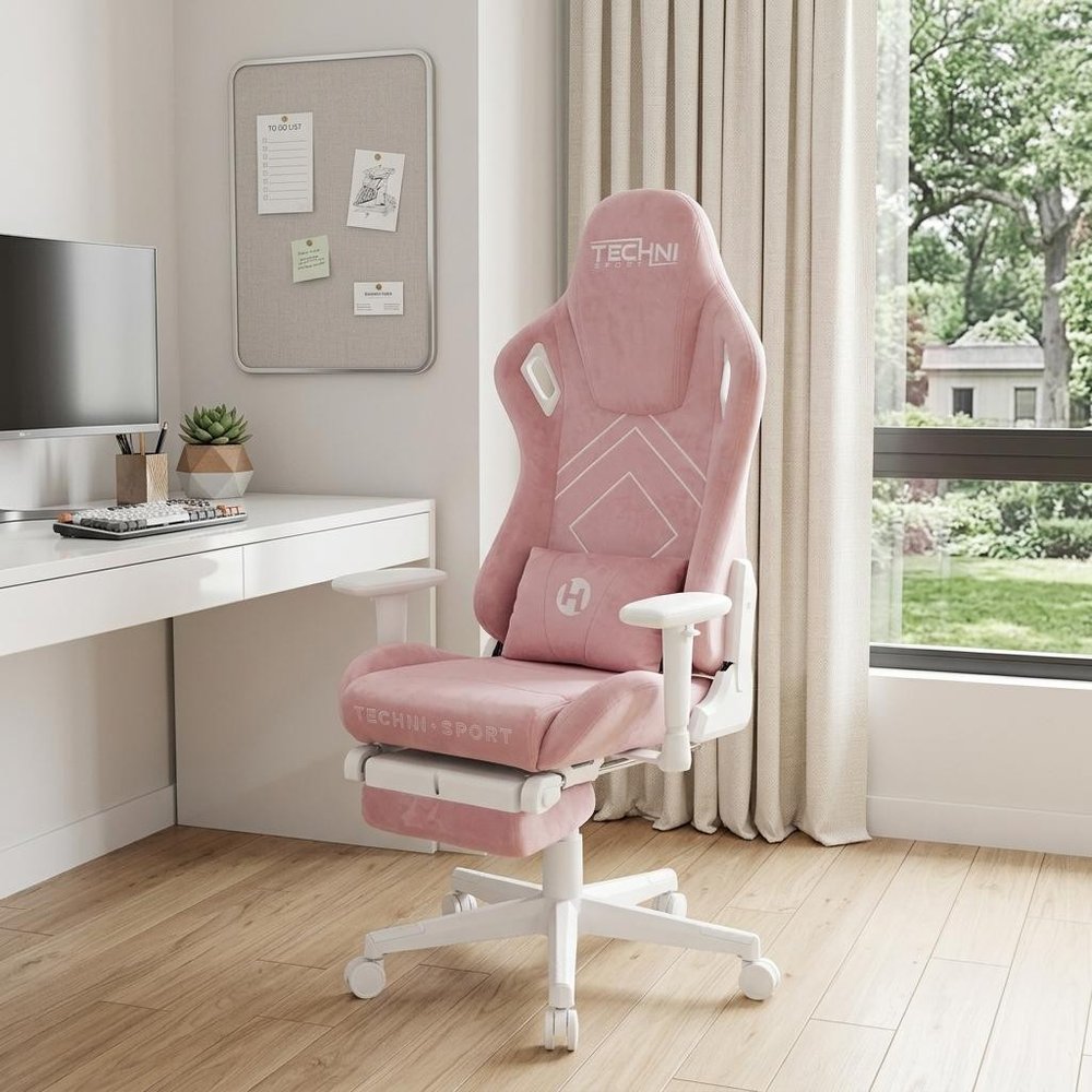 Pink And White Adjustable Height Swivel Rolling Gaming Chair