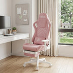 Pink And White Adjustable Height Swivel Rolling Gaming Chair